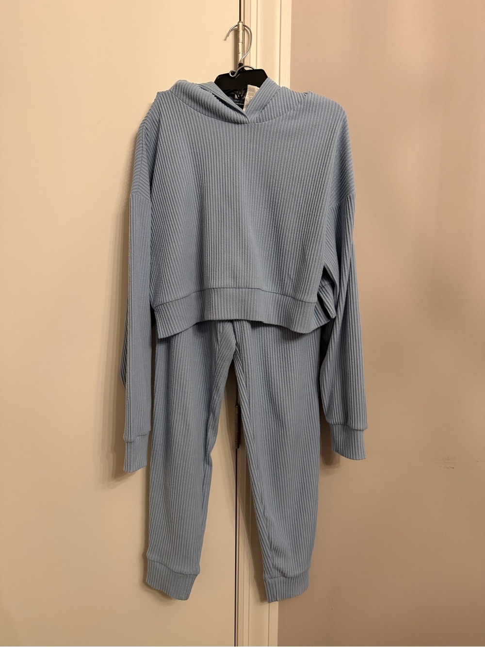 ALO Yoga Light Blue Ribbed Hoodie & Joggers Set